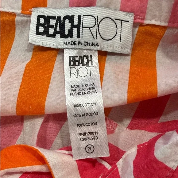 Beach Riot Pink Orange Striped Beach Resortwear Button Down Cover Up Shirt Sz PL - Picture 8 of 11